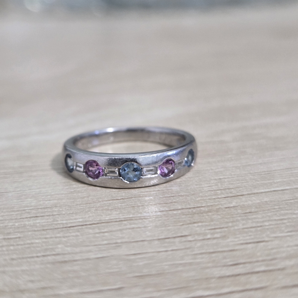 Platinum Diamond and Precious Stones Ring